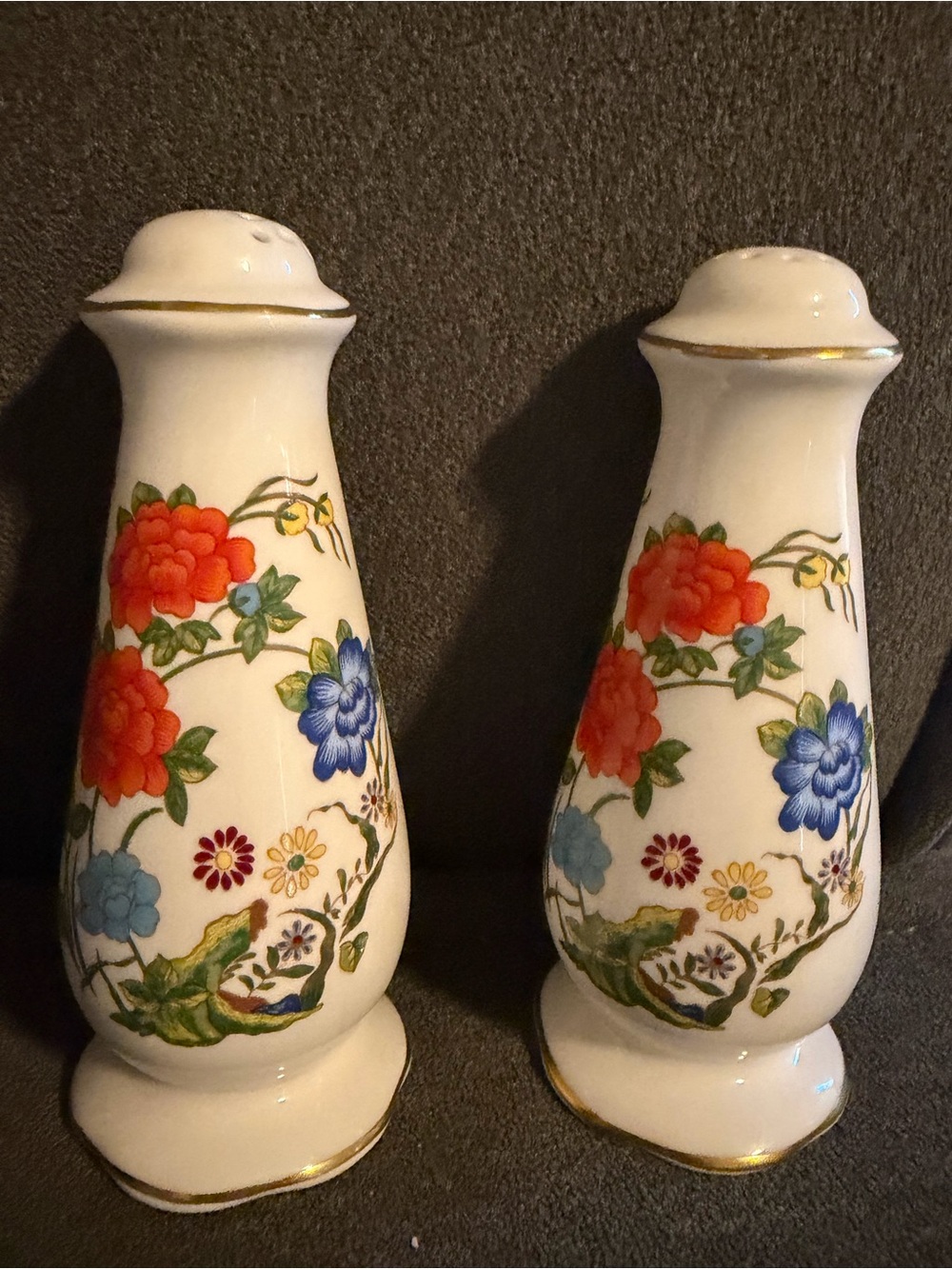 Aynsley England Floral Salt & Pepper Shaker Set - White with Red & Blue Flowers